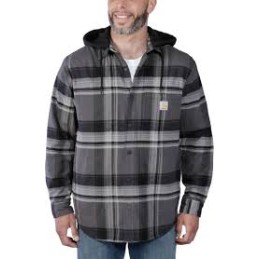 FLANNEL FLEECE LINED  HOODED SHIRT JKT - BLACK