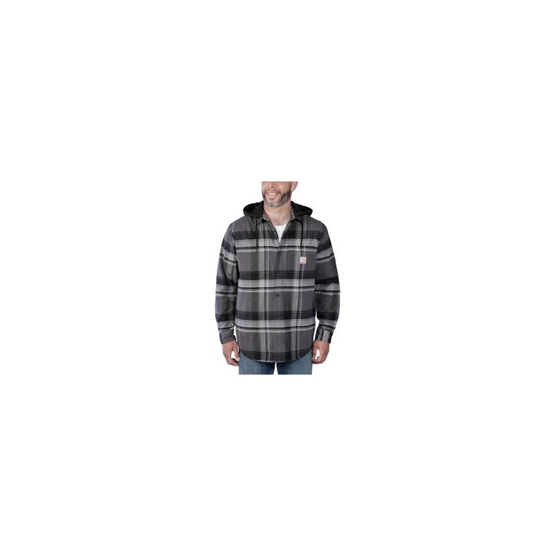 FLANNEL FLEECE LINED  HOODED SHIRT JKT - BLACK