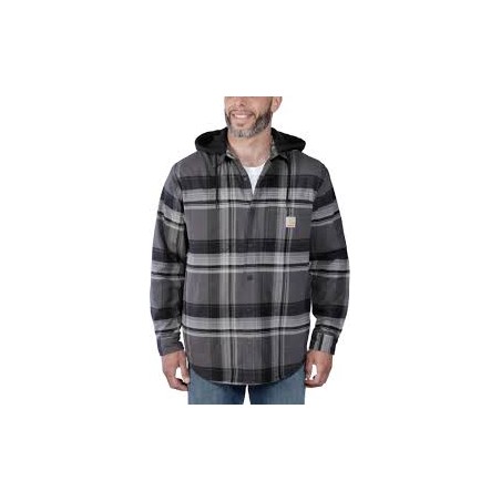 FLANNEL FLEECE LINED  HOODED SHIRT JKT - BLACK